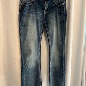 Miss Me Blue Boot Cut Jeans with Vintage Fading
